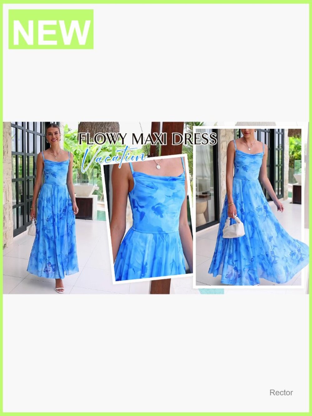 Elegant Floral Maxi Dress Spaghetti Strap Cowl Neck A-Line Summer Party - Picture 7 of 7